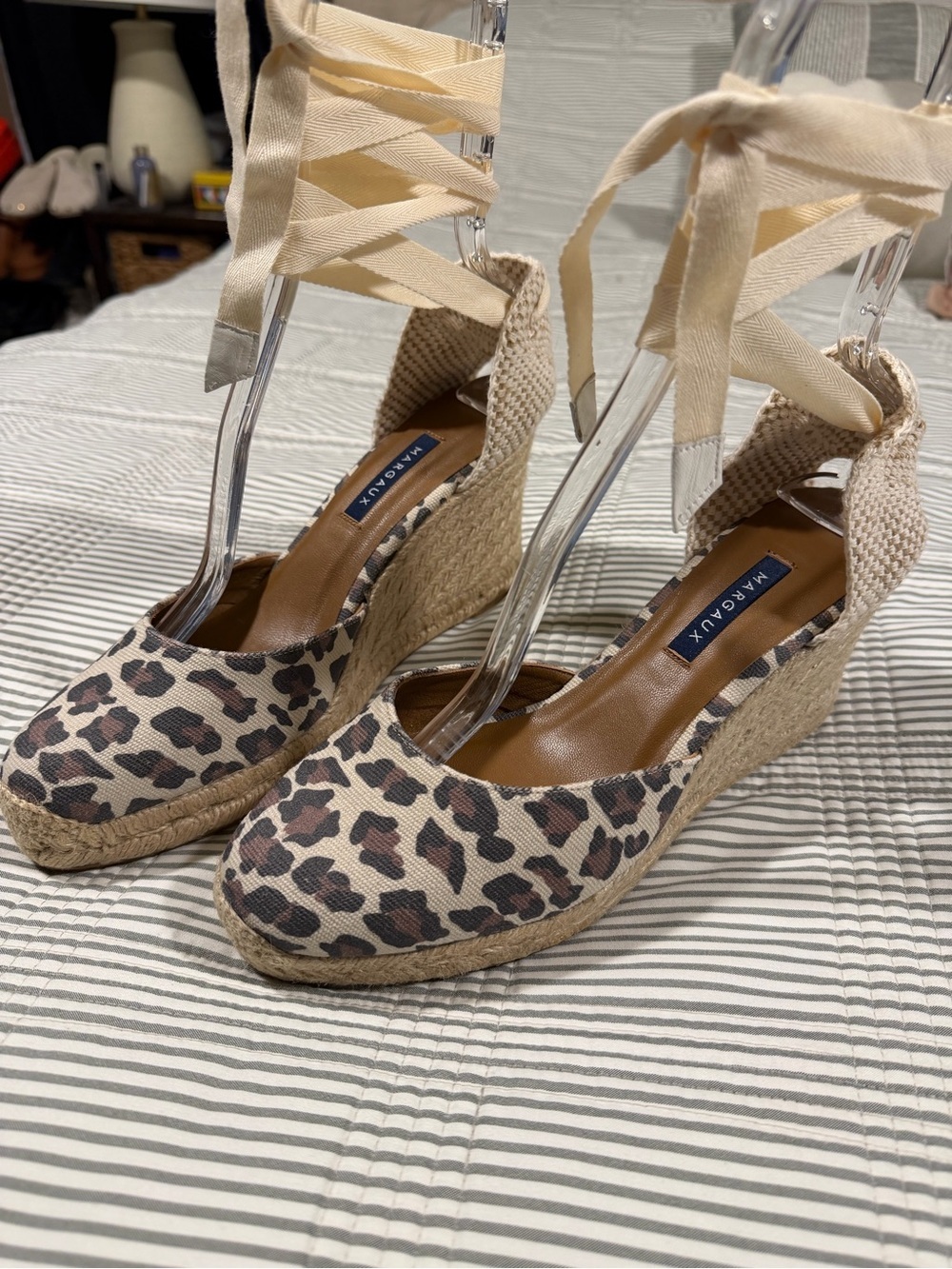 NWOT Margaux 'Ankle Wrap Espadrille Wedges' in "Leopard Print Canvas" Size 10.5